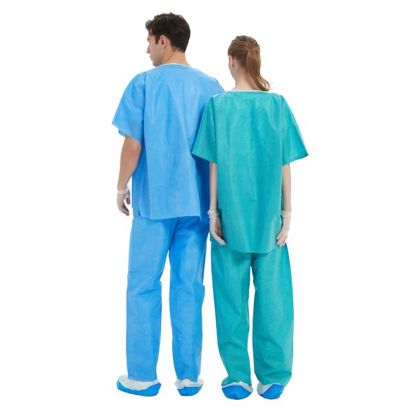 SMS V Shape Disposable Patient Scrub Suit 35gsm Biodegradable Medical