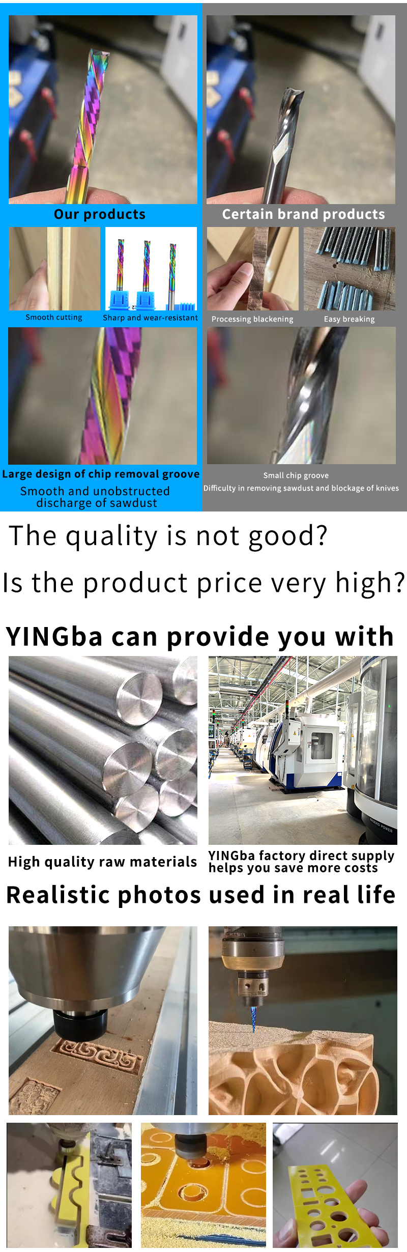 YingBa Tungsten Steel Nano Blue Coated 1/2 1/4 End Mill for Woodworking Tool Sets Manufacturing Production Milling Cutter