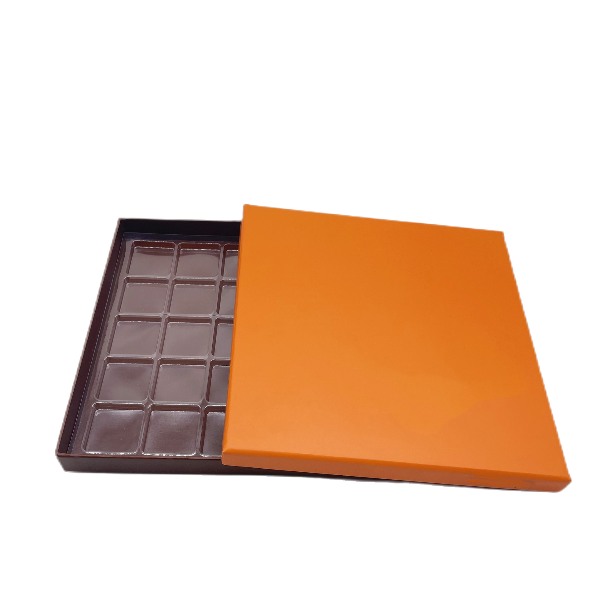 Luxury Chocolate Packaging Orange Kraft Paper Box 25 Pcs With Plastic Inner