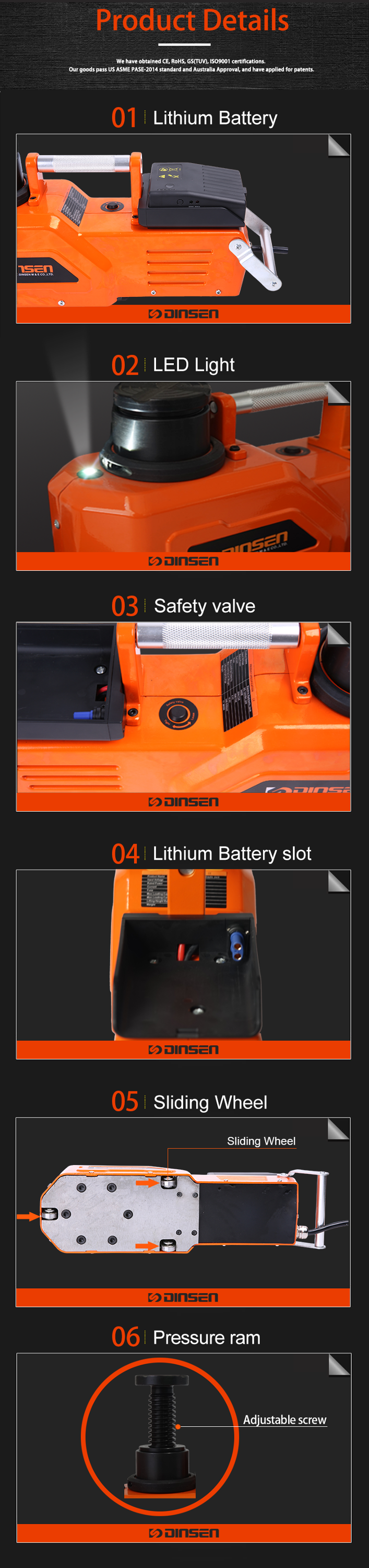 300W Cordless Hydraulic Jack , Hydraulic Bottle Jack Bunnings With Rear Handle