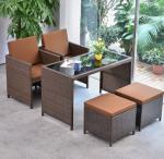 5 Piece Pe Rattan Furniture Dining Tables And Chairs Aluminum Waterproof Outside