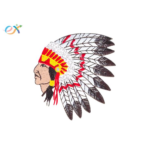 Custom American Indian Iron On Embroidered Patches With Laser Cut Border