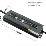 Strip Light LED Drivers Power Supply 50Hz / 60Hz 24V 150W 6.25A IP67 Waterproof