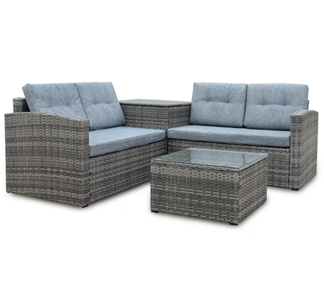L Shape Pe Rattan Sofa Conversation Sectional Sofa Storage Box Backyard Porch Poolside