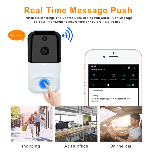 High Sensitivity 128G Smart Video Doorbell Tuya Chime 3 To 5 Meter PIR