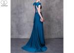 Cyan V Neck A Line Cocktail Dress High Slit Back Hollow Sexy Style With Bowknot