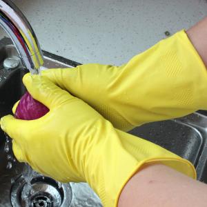 Wholesale Yellow Color Latex Flock Lined Latex Gloves , Kitchen Dishwashing Gloves Anti Slip from china suppliers