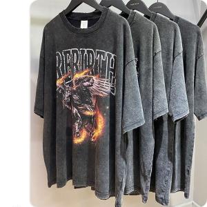 Wholesale Custom T Shirt Mens Silk Screen Printing Oversized Vintage Distressed Acid Wash Tee S-5XL from china suppliers