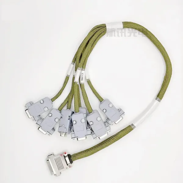 Labeled Braided Tube Harness with Rectangular Connectors, Metal Latch SCSI Rectangular Terminal Cable.