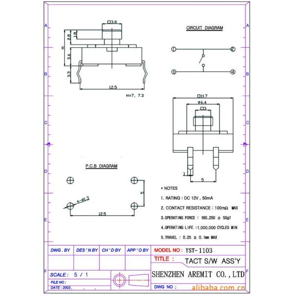 DIP Tact Switch YST-1103T