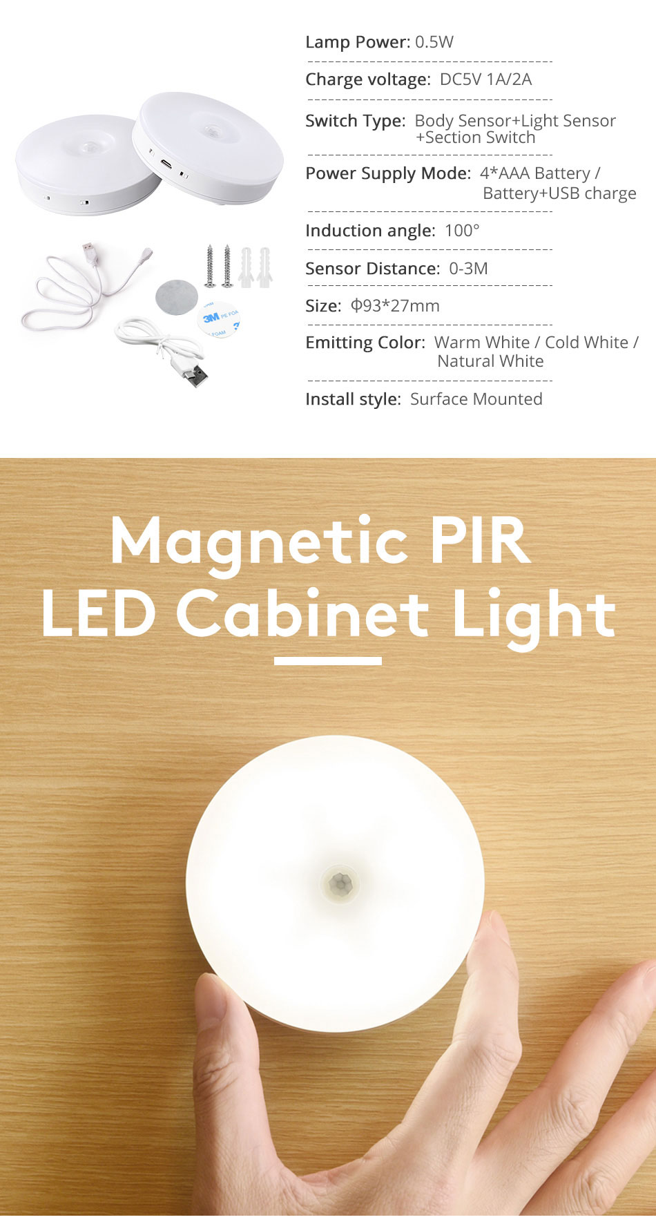 Wireless LED Battery Powered Kitchen Cabinet Motion sensor Night Light