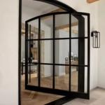 Commercial Clear Glass Front Pivot Iron Door with Steel and Aluminum Graphic