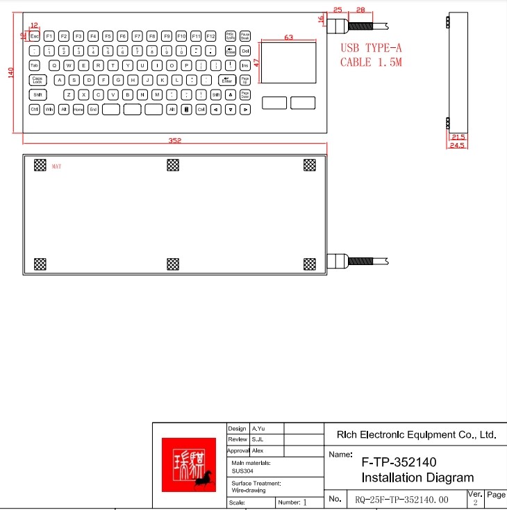 SUS304 Industrial Desktop Keyboard IP67 Stainless Steel Keyboard Violence Resist