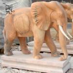 White Marble Elephant Statues Life Size Animal Sculpture Natural Stone Garden