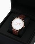Stainless Steel Swiss Watch , Mens Watch White Face Brown Leather