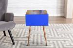 Tomile Navy 23.22inch Height Wood And Mirrored Bedside Table Stainless Steel Leg