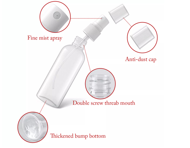 60ml 120ml 355ml blue Plastic Hand Sanitizer Skincare Shampoo Spray Bottle PET Cosmetic clear Plastic sprayer Bottles