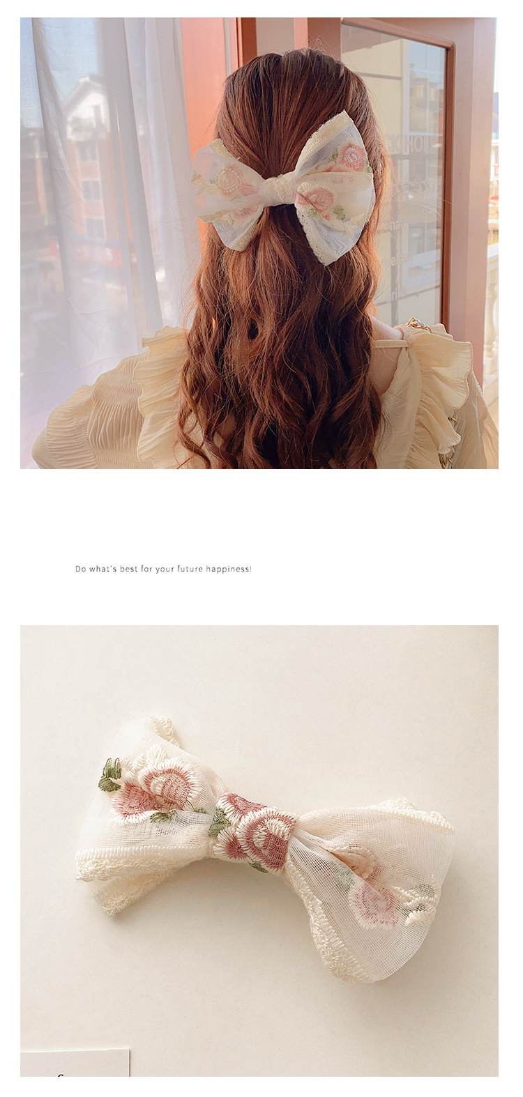 Embroidery Big Bow Headdress Hairpin Hair Accessories Super Fairy Long Streamer Net Red Lace Hairpin Girl Clip