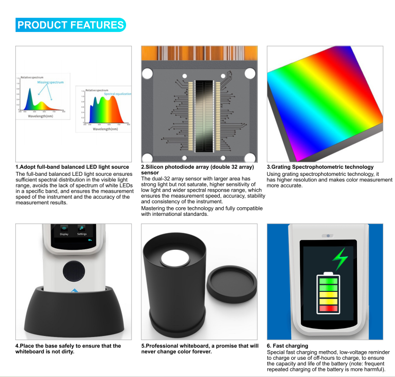 3nh CR8 Precision Spectrophotometer Lab Color Measuring Instrument for Plastic Ink Paint Mixing for Test Equipment