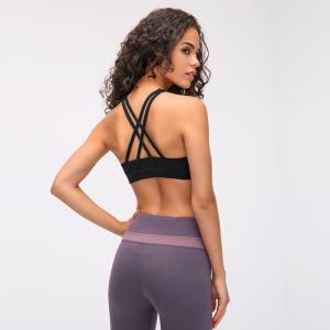 Wholesale Padded Yoga Moisture Wicking Shockproof Bra Cross Back Round Neck Sports Bra from china suppliers