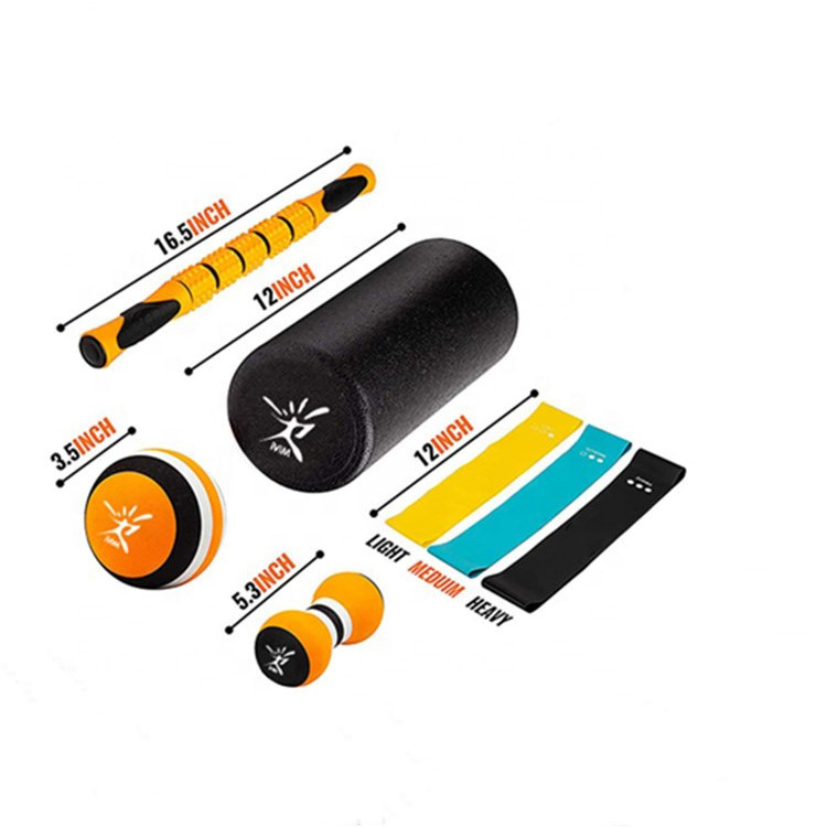 Latex Massage Roller Stick Set Foam Roller , Massage Ball Resistance Loop Bands