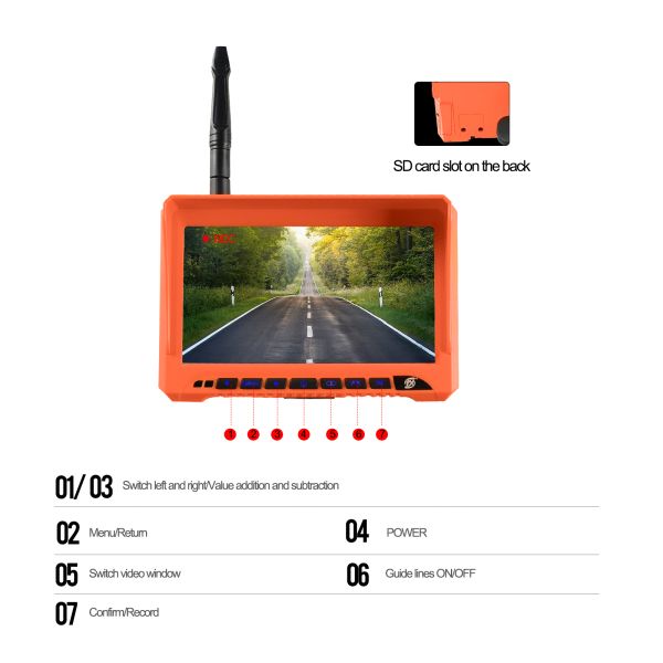 7 Inch IPS Monitor 2.4GHz Truck Rearview Camera Waterproof IP69K