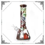 Hand Drawing Rick And Morty Art Bong 7MM Thick Glass Beaker Bongs Smoking Pipes
