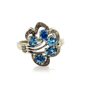 Wholesale Women Jewelry 925 Silver Pave Blue Topaz Cubic Zirconia Ring (R129) from china suppliers