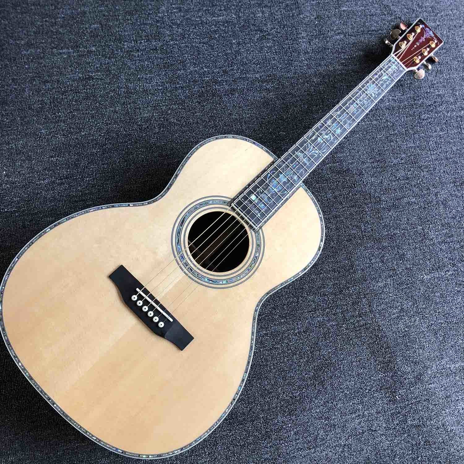 Custom 39 Inch OOO Body Solid Spruce Wood Top Abalone Binding Acoustic Guitar