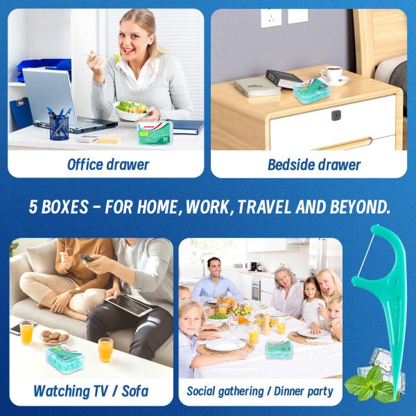 300 Count Mint Dental Floss Picks Single Use Toothpicks With 5 Travel Cases