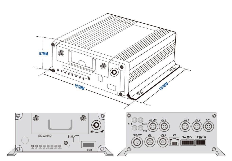 4G GPS WIFI ADAS DSM BSD Optional 2023 Richmor MDVR for Bus Truck Voltage DC 8V 36V