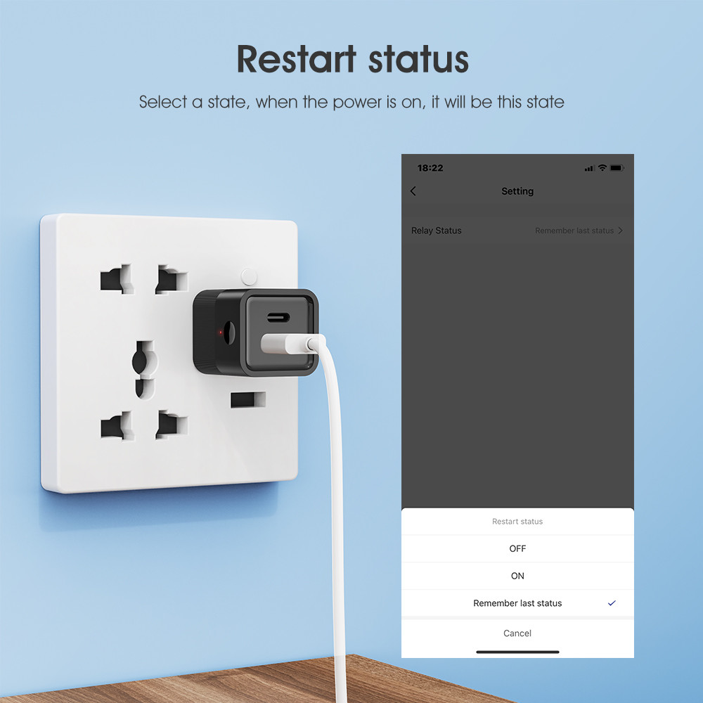Tuya Smart WiFi Mini Power Adapter Portable 5V Micro USB & Type-C Charger Plug with APP Control, Voice Commands, Timing, Alexa Support for Light