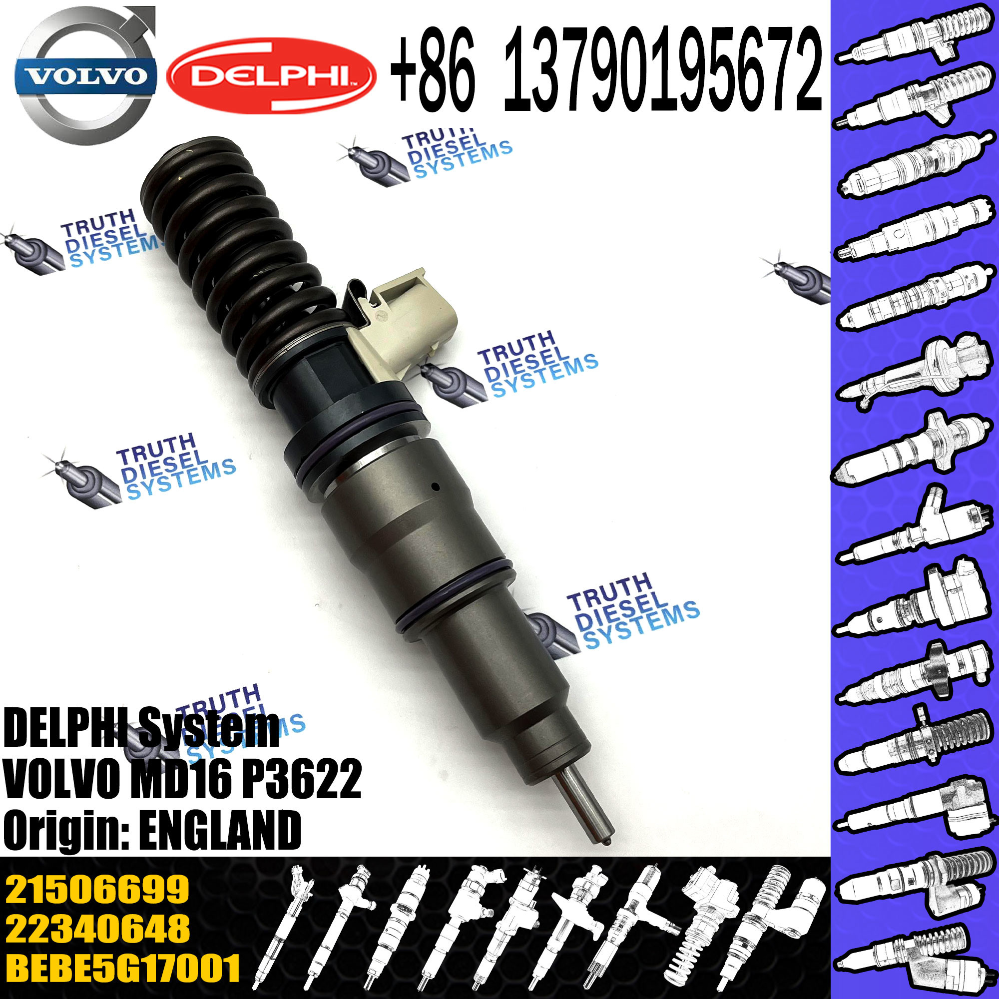 New Diesel Fuel Injector 21569191 for VOL Del-phi 20972225 BEBE4D16001 BEBE4N01001 for D11C 21506699 21569191 2150669