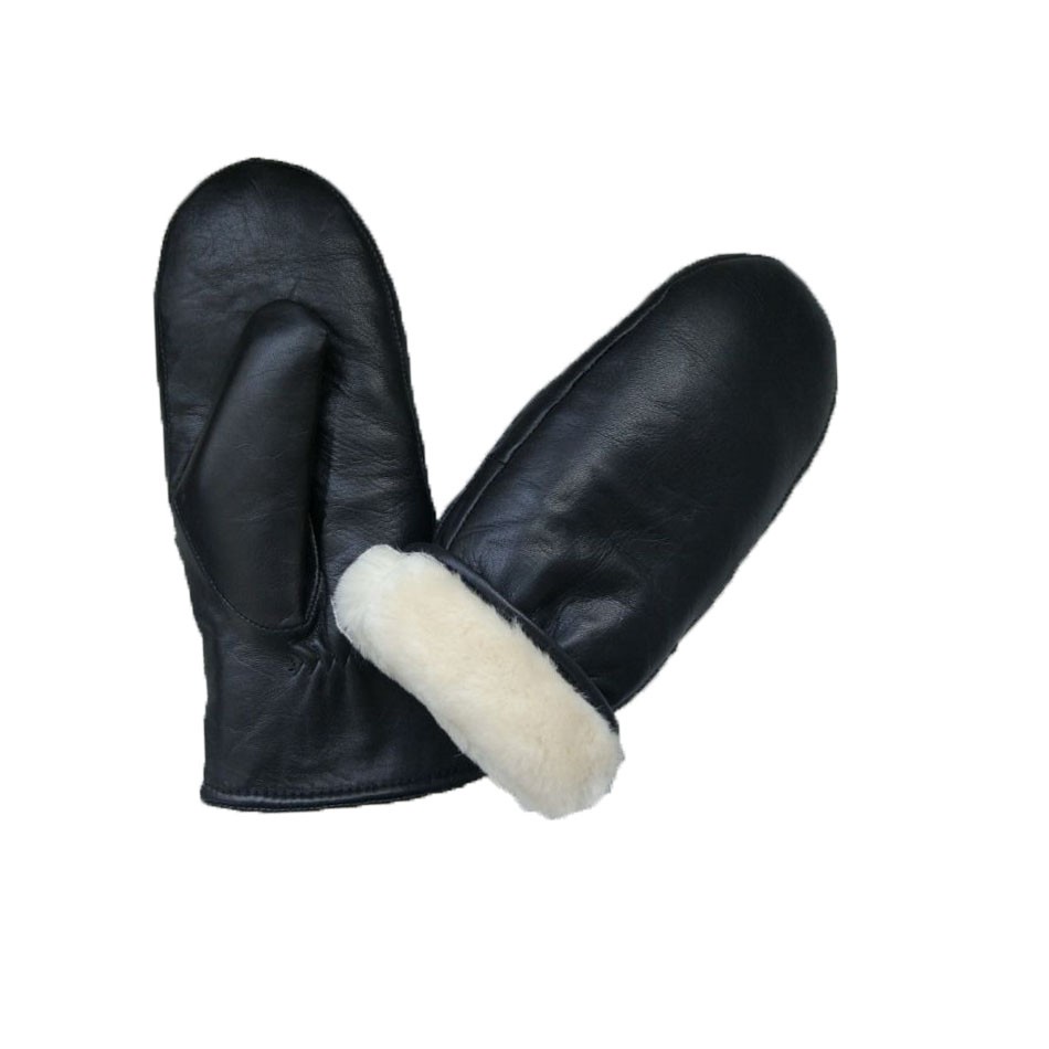 Genuine Winter Leather Mitten Gloves Thick Shearling Wool Lined Mittens