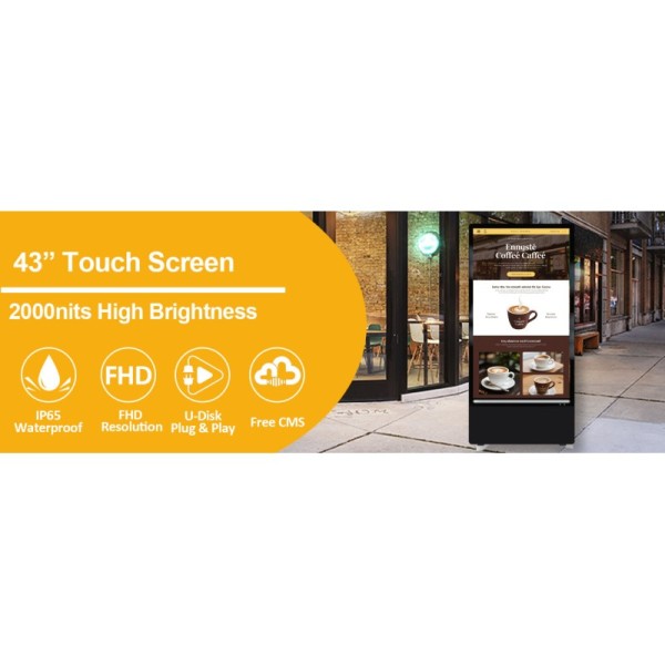 Outdoor Digital Signage with 2000nit High-Brightness Display and 10-Point IR Touch for Battery-Powered Mobile Advertising