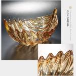FDA SGS Vintage Amber Luxury Glass Fruit Bowl Leaf Shaped European Style