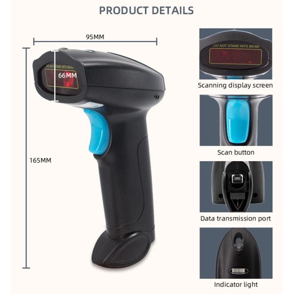 5V U1-W Wireless Barcode Scanner with Cradle 1D Cordless Bar Code Reader Laser Read Code