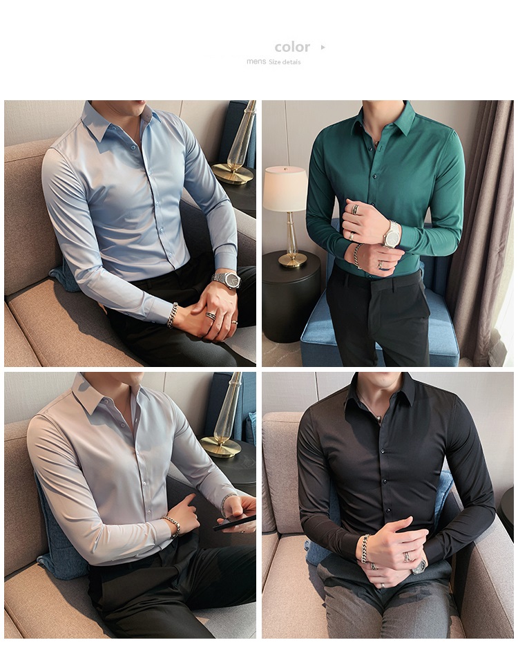 Viscose/Polyester/Spandex Formal Shirt for Men Professional Slim Fit Solid Color Shirt