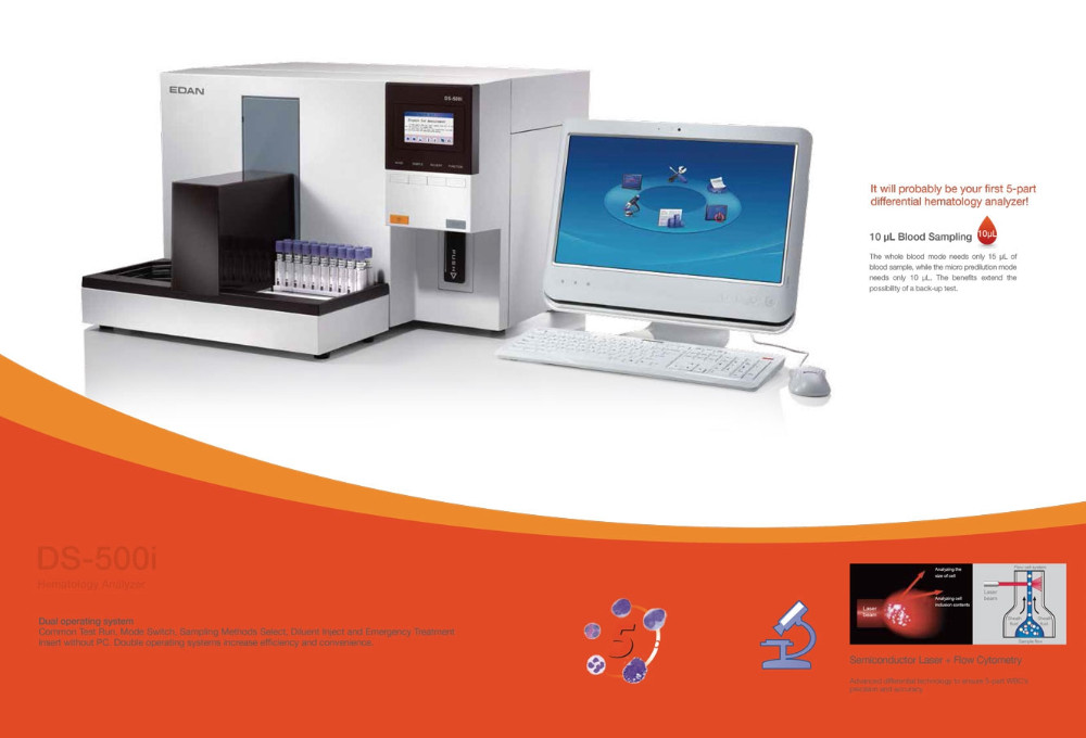 Hot sale Edan DS-500i Hematology Analyzer system/5-Part Differential Automated Hematology Analyzer price for medical