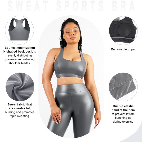 Women 3 Pieces Sauna Sweat Sets Sport Tops Yoga Sports Pants And Bra With Removable Cups