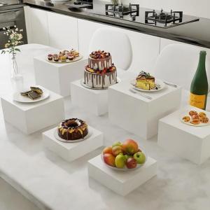 Wholesale White Acrylic Five-sided Buffet Food Display Stand Cubic Cake And Dessert Display Stand For Wedding or Family Parties from china suppliers