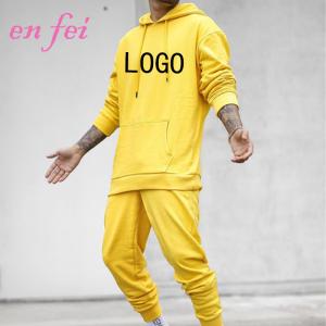 Wholesale OEM 80% cotton 20% Polyester Yellow Tracksuit 2 Piece Set for Men Custom Solid Color Sweatsuit Pullover Hoodie and Pant from china suppliers