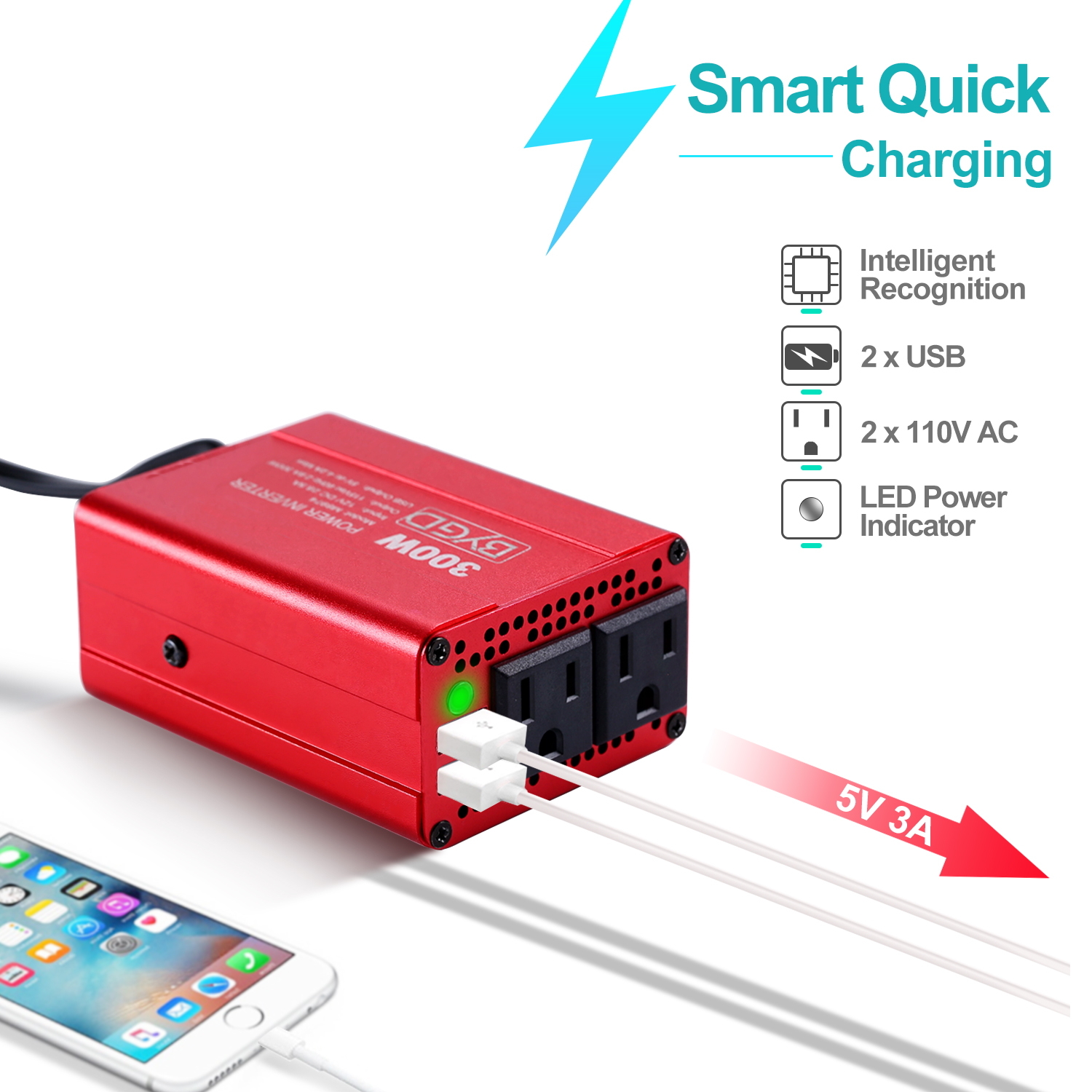 Smart Inverter 300W Car Power Inverter 12V 24V To 220V 300W Car Power Inverter Dc 12V To 220V