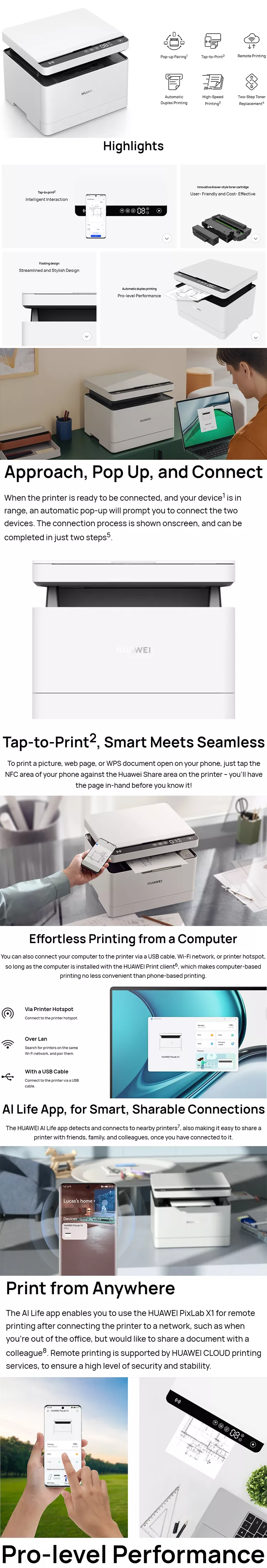 HUA-WEI PixLab X1 Laser Printer Machine Digital Printers Wi-Fi Supported 2.4G Frequency and Max. Resolution of 1200dots/line