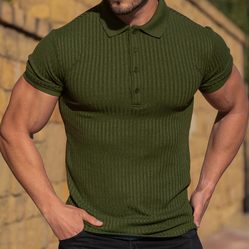 Custom Men's Summer Sports Polo Shirt with Stretch Fabric and Vertical Bar Design