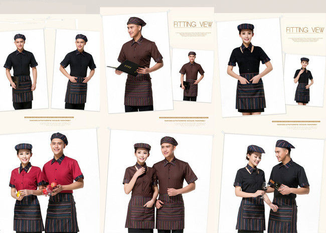 Cool Restaurant Staff Clothing Ribbed Cuff Splicing With Nice Shirt And Pants