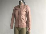 Pink Color Womens PU Faux Leather Bomber Jacket With Rib Neck TW77437