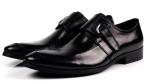Black / Brown Burnished Leather Shoes , Leather Monk Strap Dress Shoes