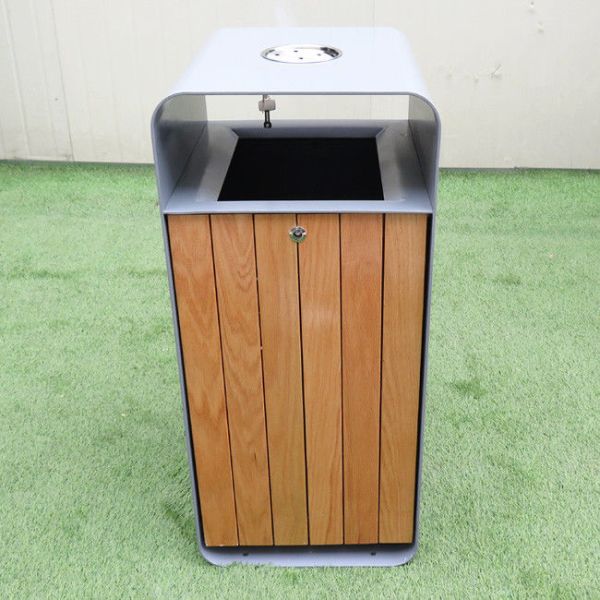 316 Stainless Steel Outdoor Wooden Trash Can