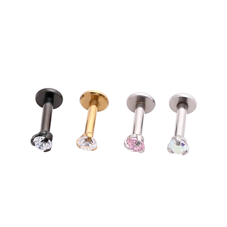 Internally Threaded Labret Piercing Jewelry with Prong Set Gem Top